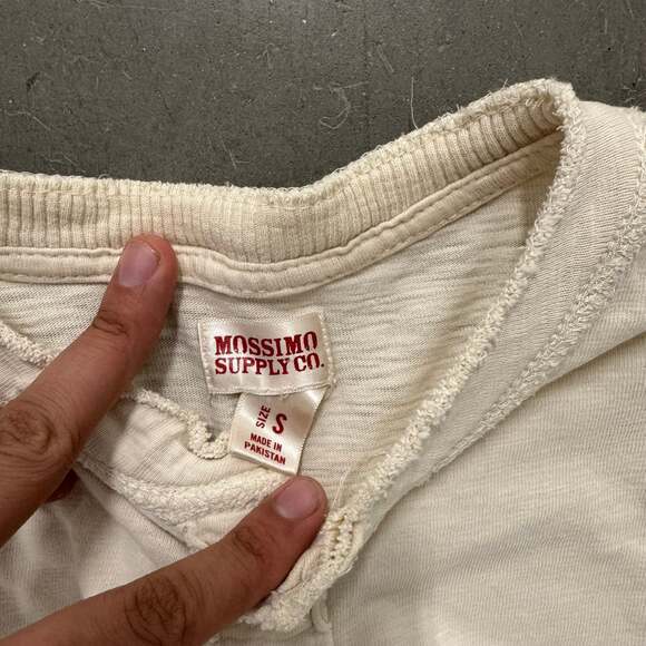 Y2K Cream Henley Long Sleeve Shirt Military Inspired Raw Stitch Small - Picture 2 of 6